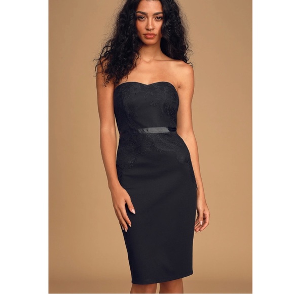 LULUS READY TO WOW BLACK LACE STRAPLESS BODYCON LBD MINI DRESS. SzS - Picture 5 of 12